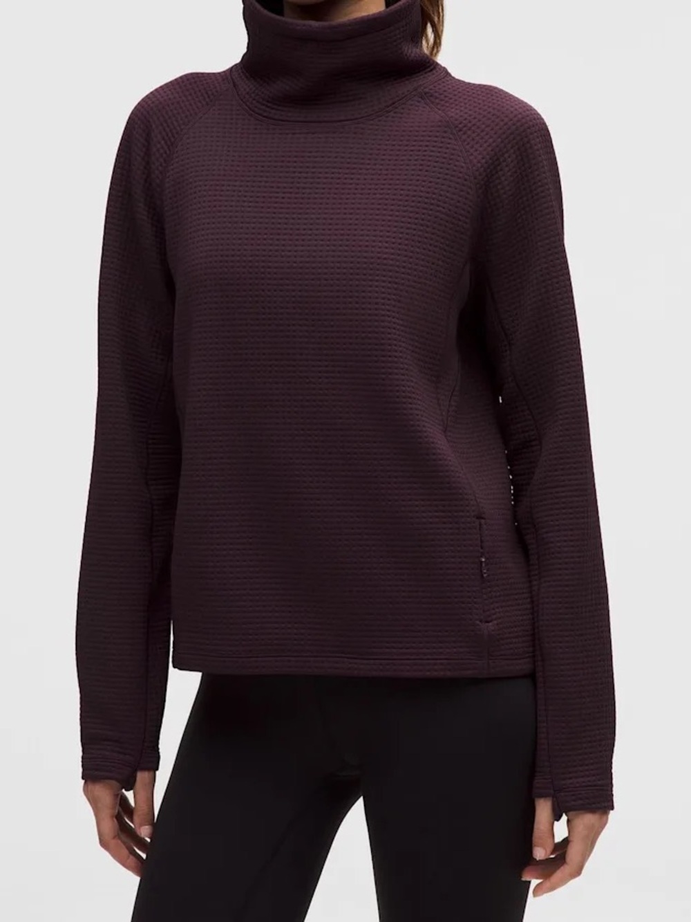 Lululemon Waffle Funnel Neck Pullover in Black Plum size 4